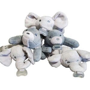 Avent Pacifier Plush Lovey Lot Of 5 - 3 Elephants,  2 Seals - Soft Baby Toys